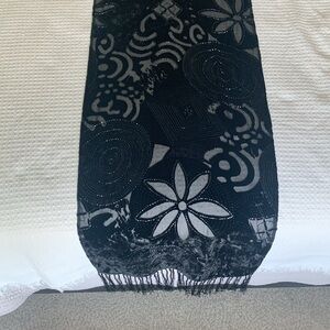 Velvet cutout beaded scarf with fringe